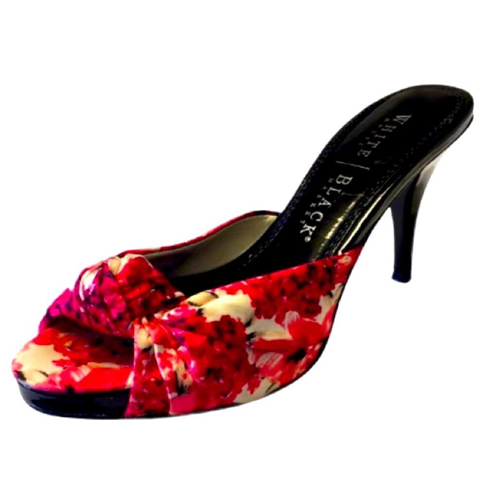 White House Black Market Pink Peep toe mules 6